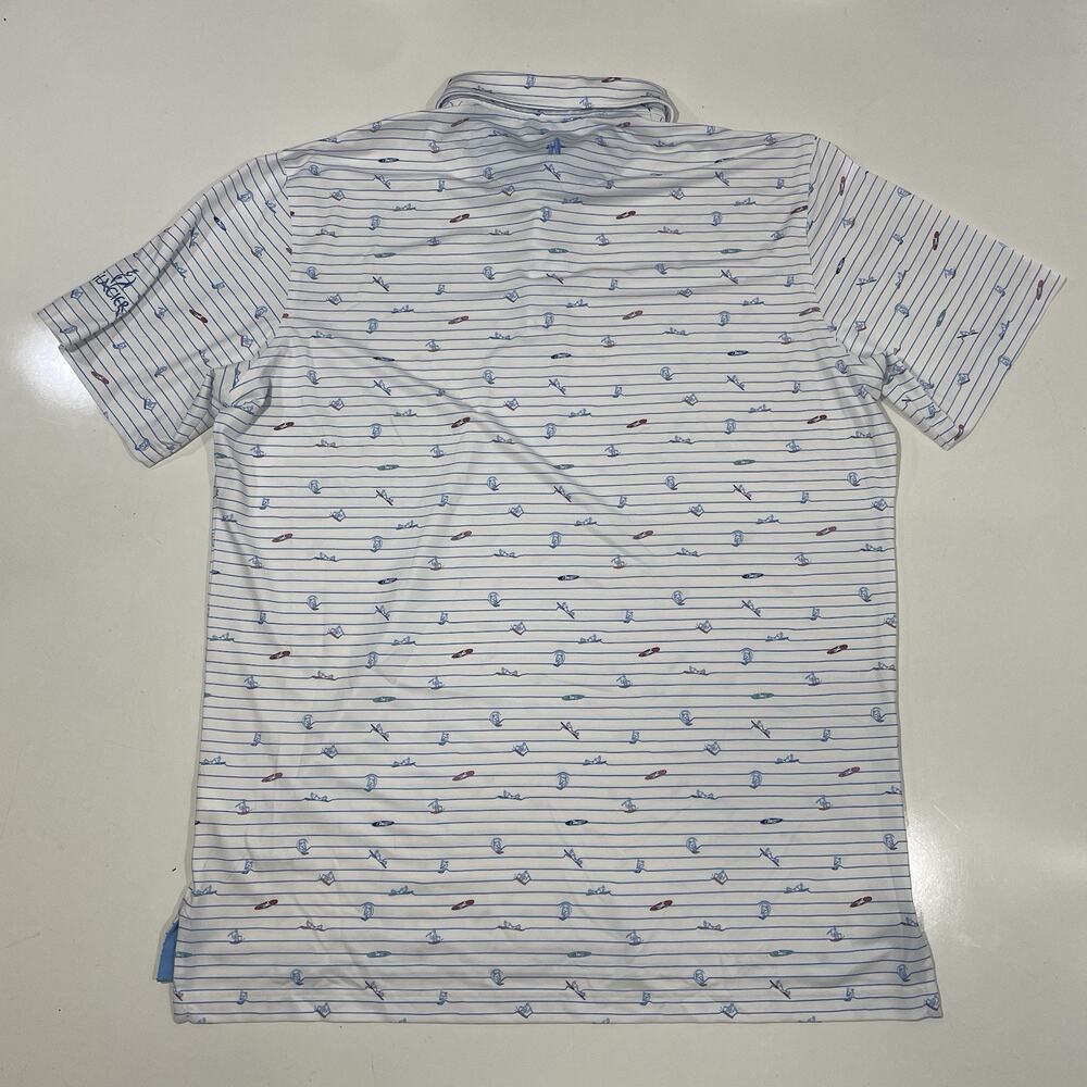 Johnnie-O Polo Shirt Men’s Large White Surfboard Print Golf Stretch Glacier Club - Picture 7 of 7